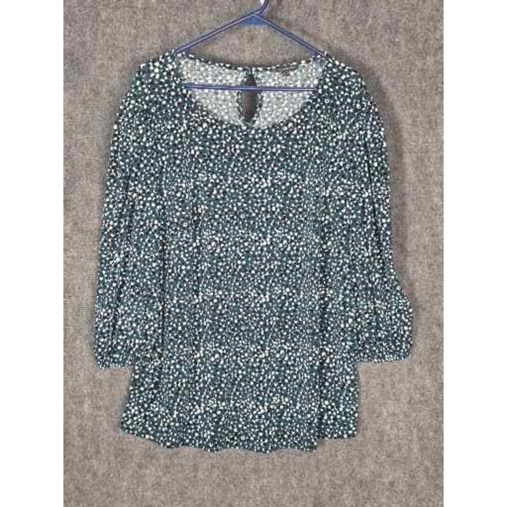 Adrianna Papell Women 2X Green Abstract Polka Dot 3/4 Sleeve Blouse Work Office